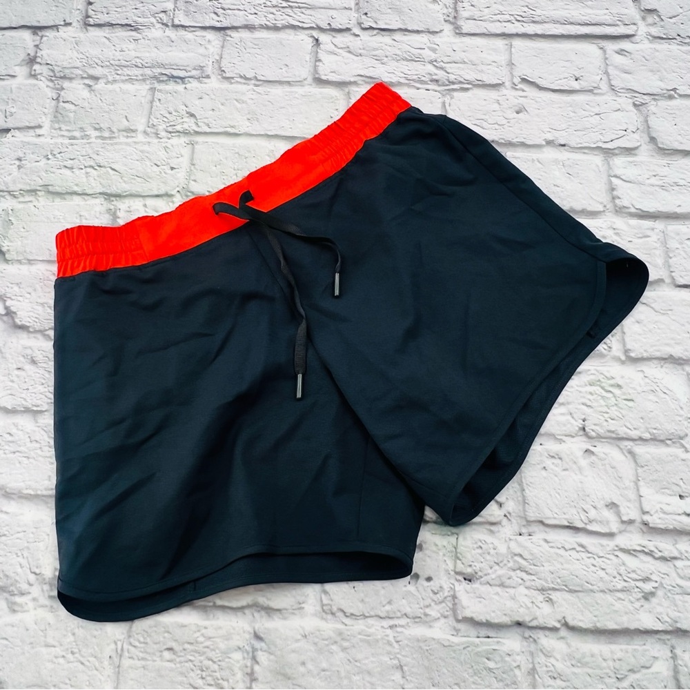 ZYIA Active Womans Athletic Shorts in Dark blue orange Tie Waist